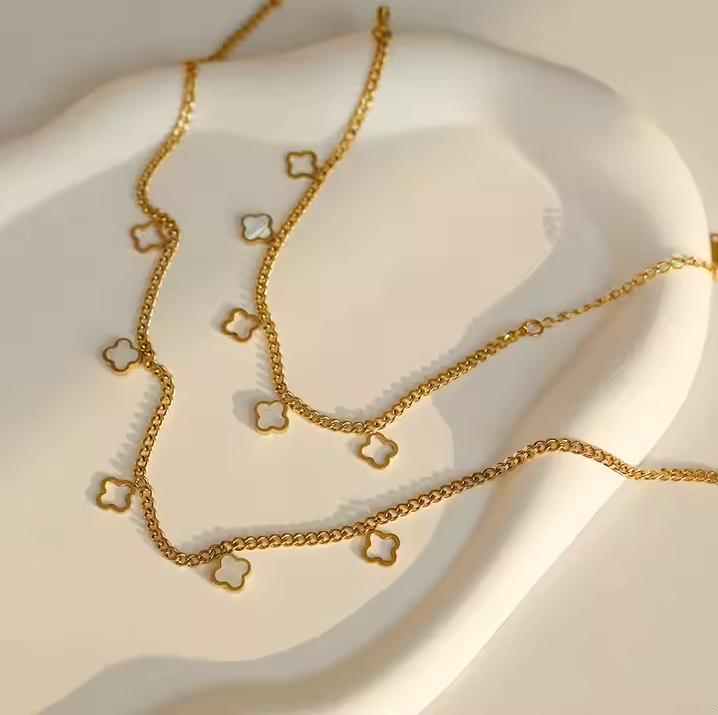 CLASSIC Jewelry Set 18K Gold Plated Stainless Steel Leaf Butterfly Heart Star Pendant Clavicle Shell Necklace Bracelet