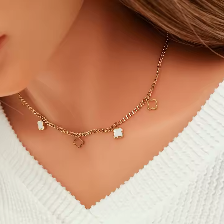 CLASSIC Jewelry Set 18K Gold Plated Stainless Steel Leaf Butterfly Heart Star Pendant Clavicle Shell Necklace Bracelet