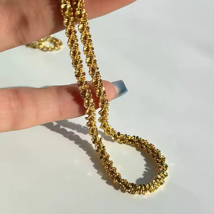 Waterproof 18k Gold Plated Jewelry Shiny Twisted Necklaces Tarnish Free Stainless Steel 4mm Bouquet Chain Necklace YF3668 5.0 (2 reviews) 226 sold