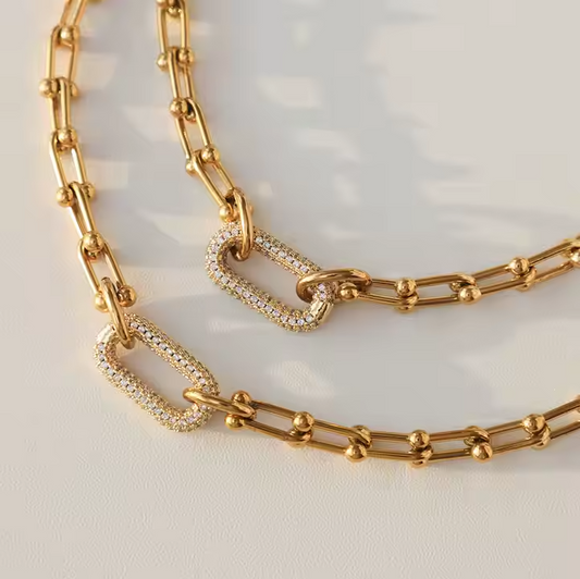 18k Gold Plated Stainless Steel Horseshoe Clasp Choker Necklace Luxury Micro-Inlaid Zircon Charm Necklaces Women Jewelry
