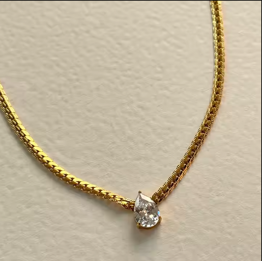 2024 New Arrival 18k Gold Plated Luxury Waterproof Stainless Steel Waterdrop Droplet Shaped Zircon Pendant Chain Necklace